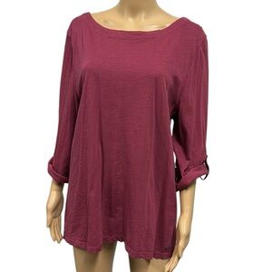 Jag Crocheted Lace Back 3 Quarter Button Tab Sleeve Shirt Top Tunic Top Medium